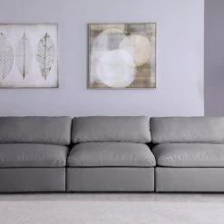 Meridian Furniture Serene 3 Piece Linen Deluxe Modular Overstuffed Armless Sofa