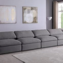 Meridian Furniture Serene 4 Piece Linen Deluxe Modular Overstuffed Armless Sofa Living Room