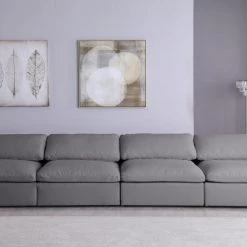 Meridian Furniture Serene 4 Piece Linen Deluxe Modular Overstuffed Armless Sofa Living Room