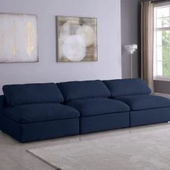 Meridian Furniture Serene 3 Piece Linen Deluxe Modular Overstuffed Armless Sofa