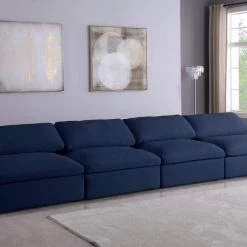 Meridian Furniture Serene 4 Piece Linen Deluxe Modular Overstuffed Armless Sofa Living Room