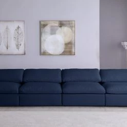 Meridian Furniture Serene 4 Piece Linen Deluxe Modular Overstuffed Armless Sofa Living Room