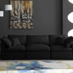 Meridian Furniture Living Room Cloud Plush Velvet Modular Down Feather 3-Piece Sofa