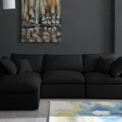 Meridian Furniture Plush 4 Piece Velvet Standard Modular Overstuffed Reversible Sectional