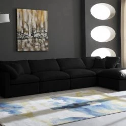 Meridian Furniture Living Room Plush 5 Piece Velvet Standard Modular Overstuffed Reversible Sectional