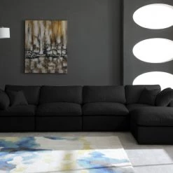 Meridian Furniture Living Room Plush 5 Piece Velvet Standard Modular Overstuffed Reversible Sectional