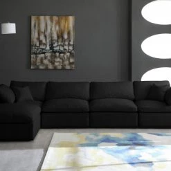 Meridian Furniture Living Room Plush 5 Piece Velvet Standard Modular Overstuffed Reversible Sectional