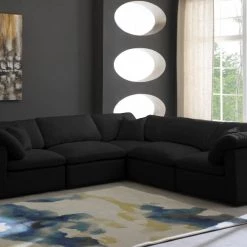 Meridian Furniture Plush 5 Piece Velvet Standard Modular Overstuffed Reversible Sectional