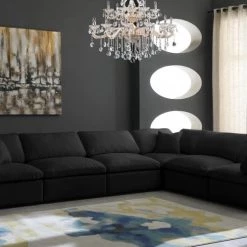 Meridian Furniture Plush 6 Piece Velvet Standard Modular Overstuffed Reversible Sectional Living Room