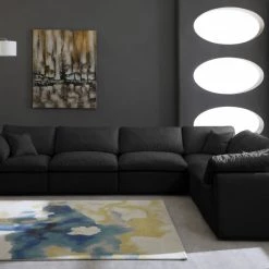 Meridian Furniture Plush 6 Piece Velvet Standard Modular Overstuffed Reversible Sectional Living Room