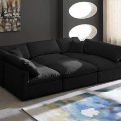 Meridian Furniture Living Room Plush 7 Piece Velvet Standard Modular Overstuffed Reversible Sectional