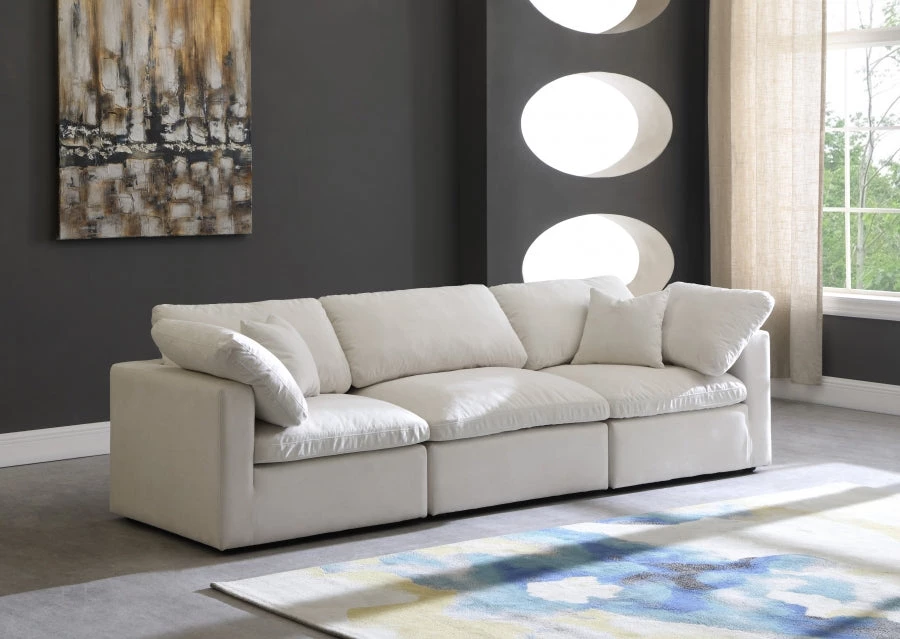 Meridian Furniture Living Room Cloud Plush Velvet Modular Down Feather 3-Piece Sofa
