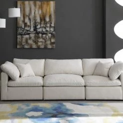 Meridian Furniture Living Room Cloud Plush Velvet Modular Down Feather 3-Piece Sofa