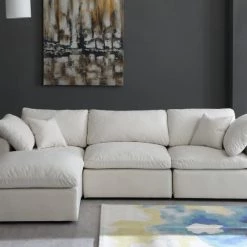 Meridian Furniture Plush 4 Piece Velvet Standard Modular Overstuffed Reversible Sectional