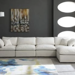 Meridian Furniture Living Room Plush 5 Piece Velvet Standard Modular Overstuffed Reversible Sectional