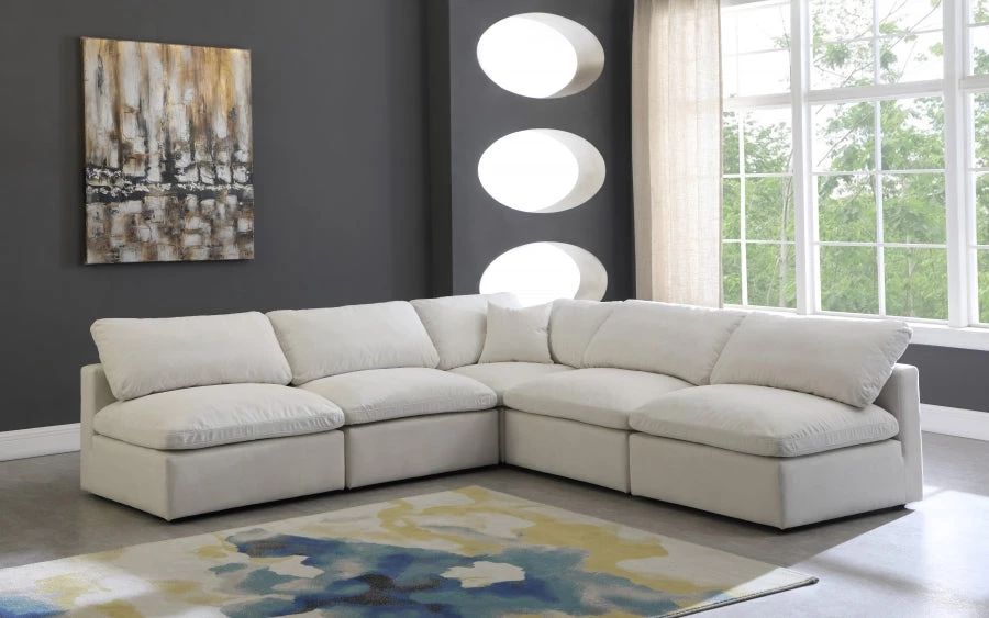 Meridian Furniture Plush 5 Piece Velvet Standard Modular Overstuffed Reversible Sectional