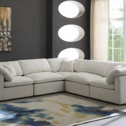 Meridian Furniture Plush 5 Piece Velvet Standard Modular Overstuffed Reversible Sectional