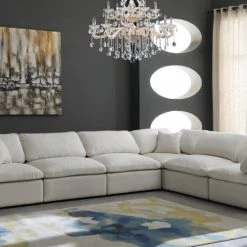 Meridian Furniture Plush 6 Piece Velvet Standard Modular Overstuffed Reversible Sectional Living Room