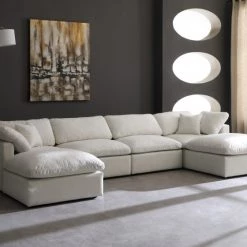 Meridian Furniture Living Room Plush 6 Piece Velvet Standard Modular Overstuffed Reversible Sectional