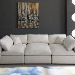 Meridian Furniture Living Room Plush 7 Piece Velvet Standard Modular Overstuffed Reversible Sectional