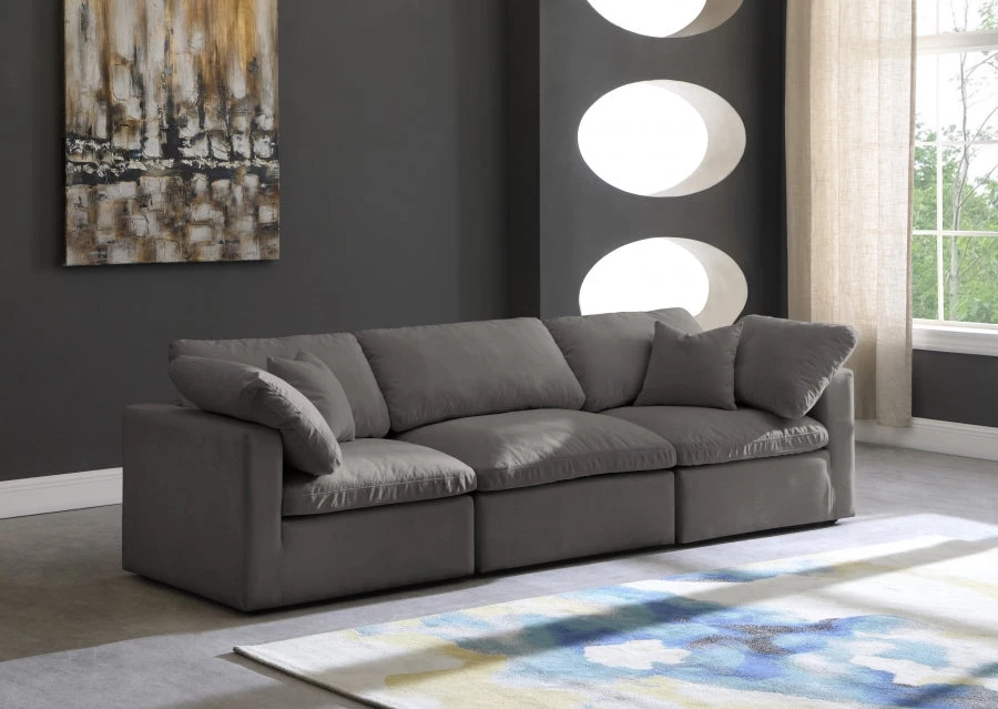 Meridian Furniture Living Room Cloud Plush Velvet Modular Down Feather 3-Piece Sofa