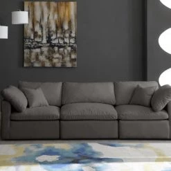 Meridian Furniture Living Room Cloud Plush Velvet Modular Down Feather 3-Piece Sofa