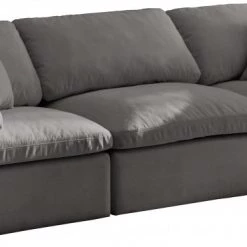 Meridian Furniture Living Room Cloud Plush Velvet Modular Down Feather 3-Piece Sofa