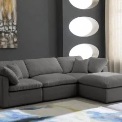 Meridian Furniture Plush 4 Piece Velvet Standard Modular Overstuffed Reversible Sectional