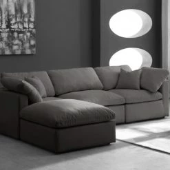 Meridian Furniture Plush 4 Piece Velvet Standard Modular Overstuffed Reversible Sectional