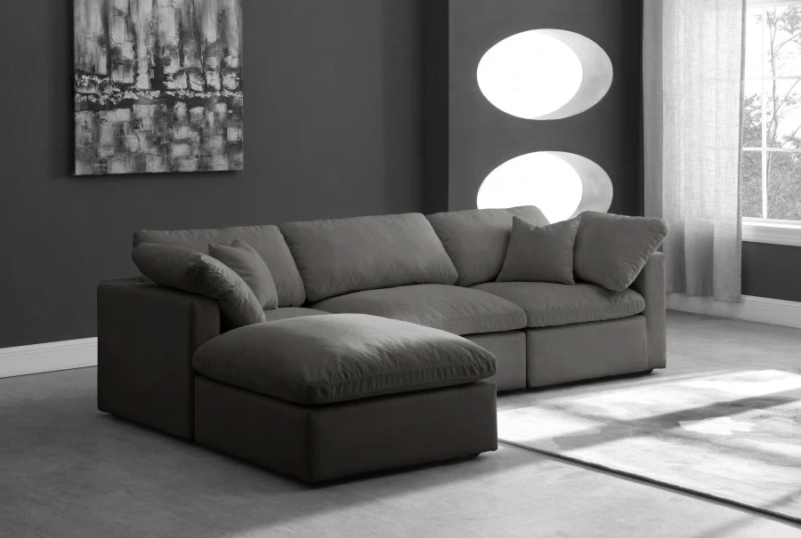 Meridian Furniture Plush 4 Piece Velvet Standard Modular Overstuffed Reversible Sectional