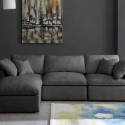 Meridian Furniture Plush 4 Piece Velvet Standard Modular Overstuffed Reversible Sectional