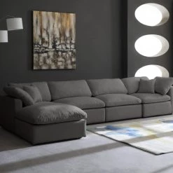 Meridian Furniture Living Room Plush 5 Piece Velvet Standard Modular Overstuffed Reversible Sectional