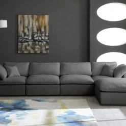 Meridian Furniture Living Room Plush 5 Piece Velvet Standard Modular Overstuffed Reversible Sectional