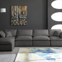 Meridian Furniture Living Room Plush 5 Piece Velvet Standard Modular Overstuffed Reversible Sectional