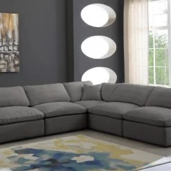 Meridian Furniture Plush 5 Piece Velvet Standard Modular Overstuffed Reversible Sectional