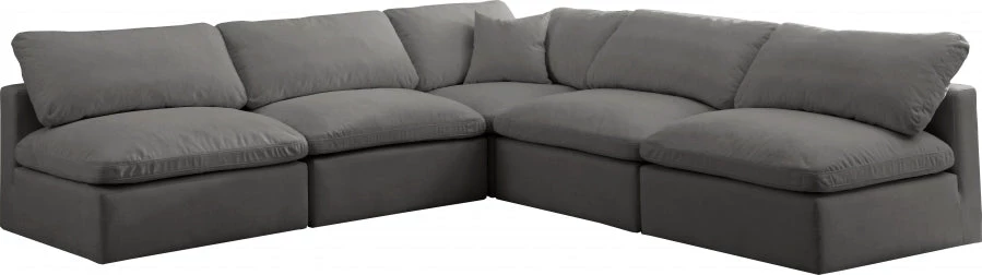 Meridian Furniture Plush 5 Piece Velvet Standard Modular Overstuffed Reversible Sectional