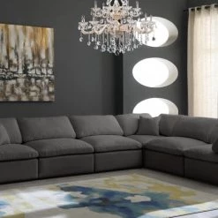 Meridian Furniture Plush 6 Piece Velvet Standard Modular Overstuffed Reversible Sectional Living Room