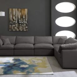 Meridian Furniture Plush 6 Piece Velvet Standard Modular Overstuffed Reversible Sectional Living Room