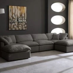 Meridian Furniture Living Room Plush 6 Piece Velvet Standard Modular Overstuffed Reversible Sectional