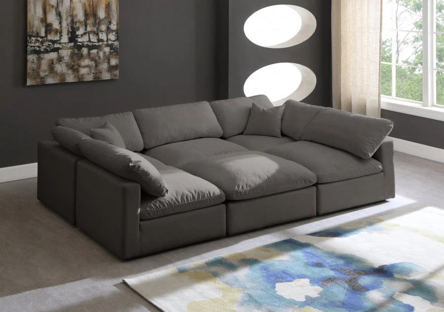 Meridian Furniture Living Room Plush 7 Piece Velvet Standard Modular Overstuffed Reversible Sectional