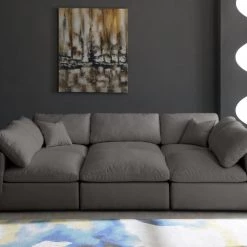 Meridian Furniture Living Room Plush 7 Piece Velvet Standard Modular Overstuffed Reversible Sectional