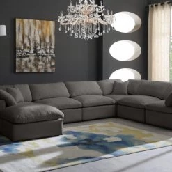 Meridian Furniture Plush 8 Piece Velvet Standard Modular Overstuffed Reversible Sectional Living Room