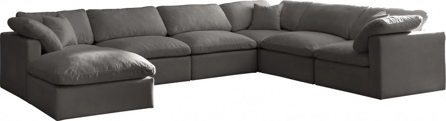 Meridian Furniture Plush 8 Piece Velvet Standard Modular Overstuffed Reversible Sectional Living Room