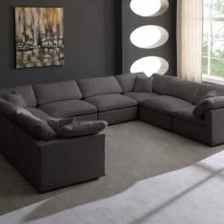 Meridian Furniture Plush 8 Piece Velvet Standard Modular Overstuffed Reversible Sectional