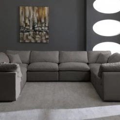 Meridian Furniture Plush 8 Piece Velvet Standard Modular Overstuffed Reversible Sectional