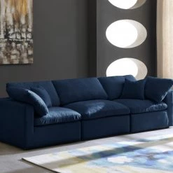 Meridian Furniture Living Room Cloud Plush Velvet Modular Down Feather 3-Piece Sofa