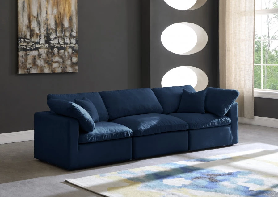 Meridian Furniture Living Room Cloud Plush Velvet Modular Down Feather 3-Piece Sofa