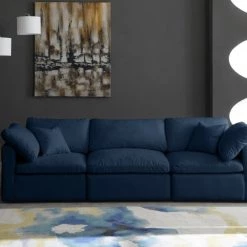 Meridian Furniture Living Room Cloud Plush Velvet Modular Down Feather 3-Piece Sofa