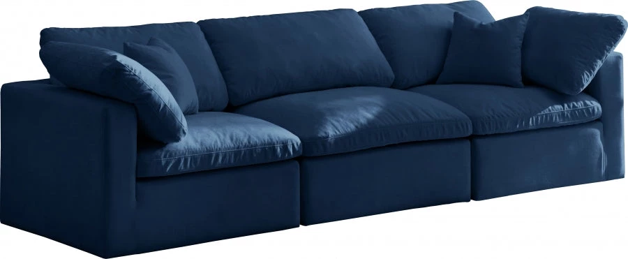 Meridian Furniture Living Room Cloud Plush Velvet Modular Down Feather 3-Piece Sofa