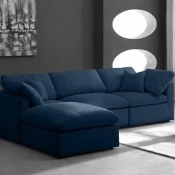 Meridian Furniture Plush 4 Piece Velvet Standard Modular Overstuffed Reversible Sectional